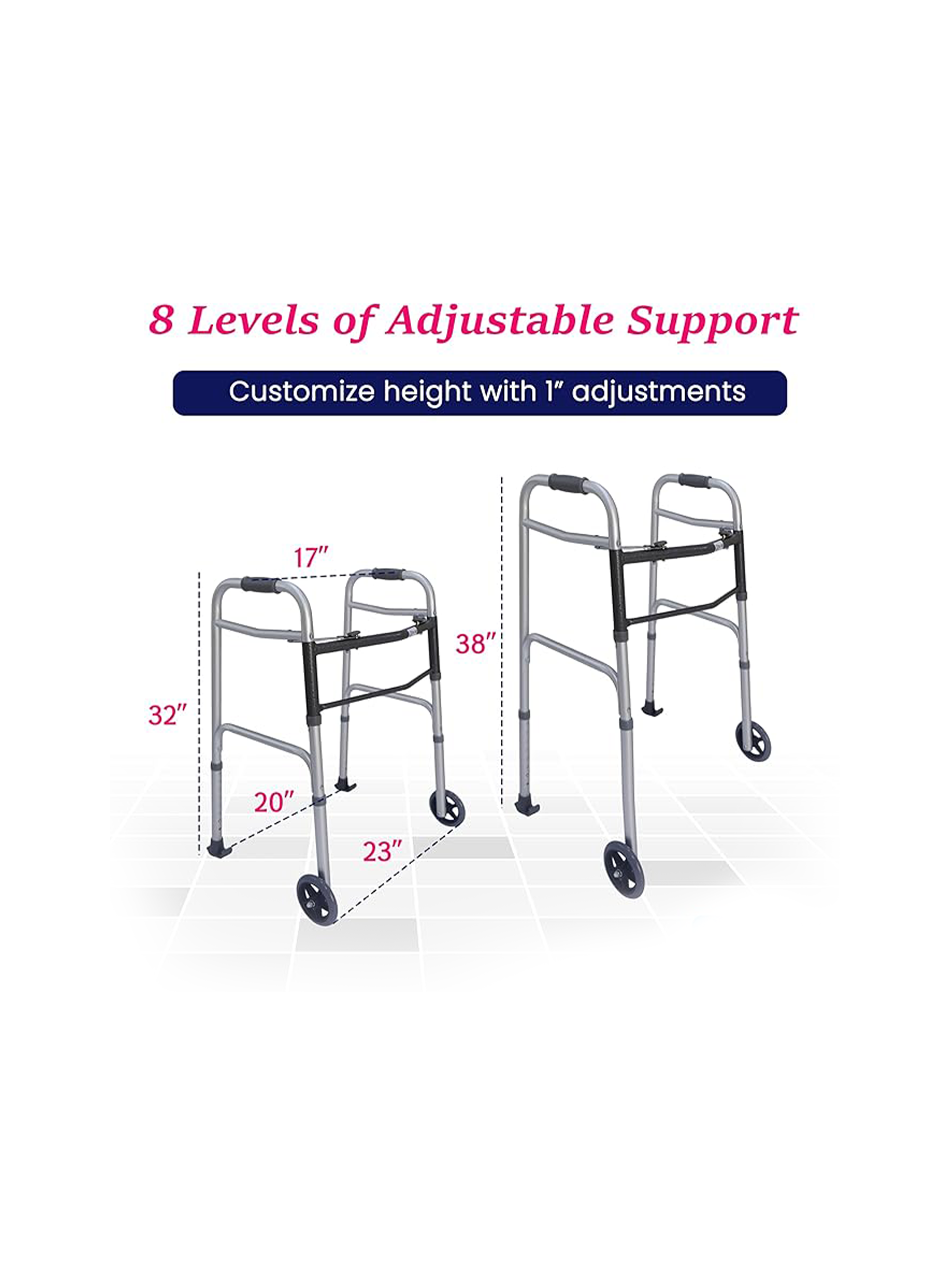 2 Button Folding Walker with Wheels