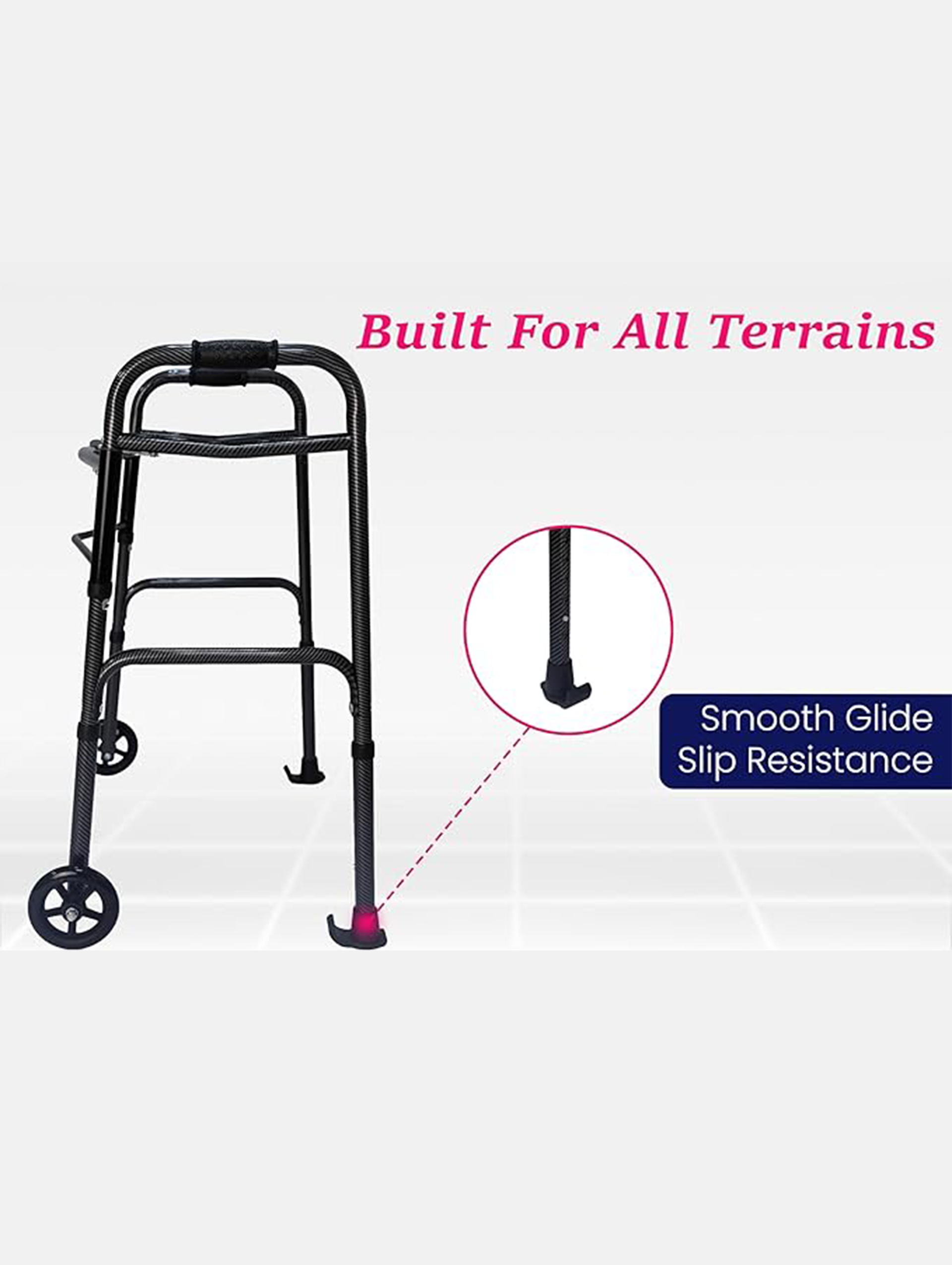 2 Button Folding Walker with Wheels Carbon