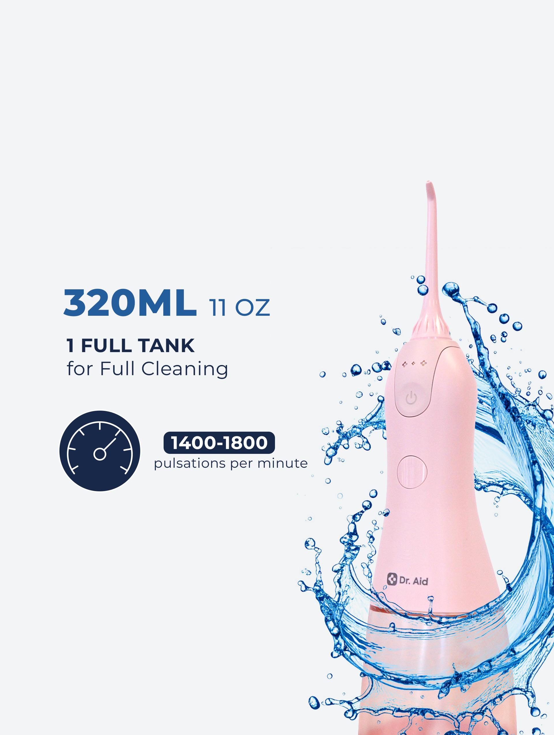 Dental Water Flosser – 11Oz Tank, Water Filter, 5 Tips, Magnetic Charger (Pink)