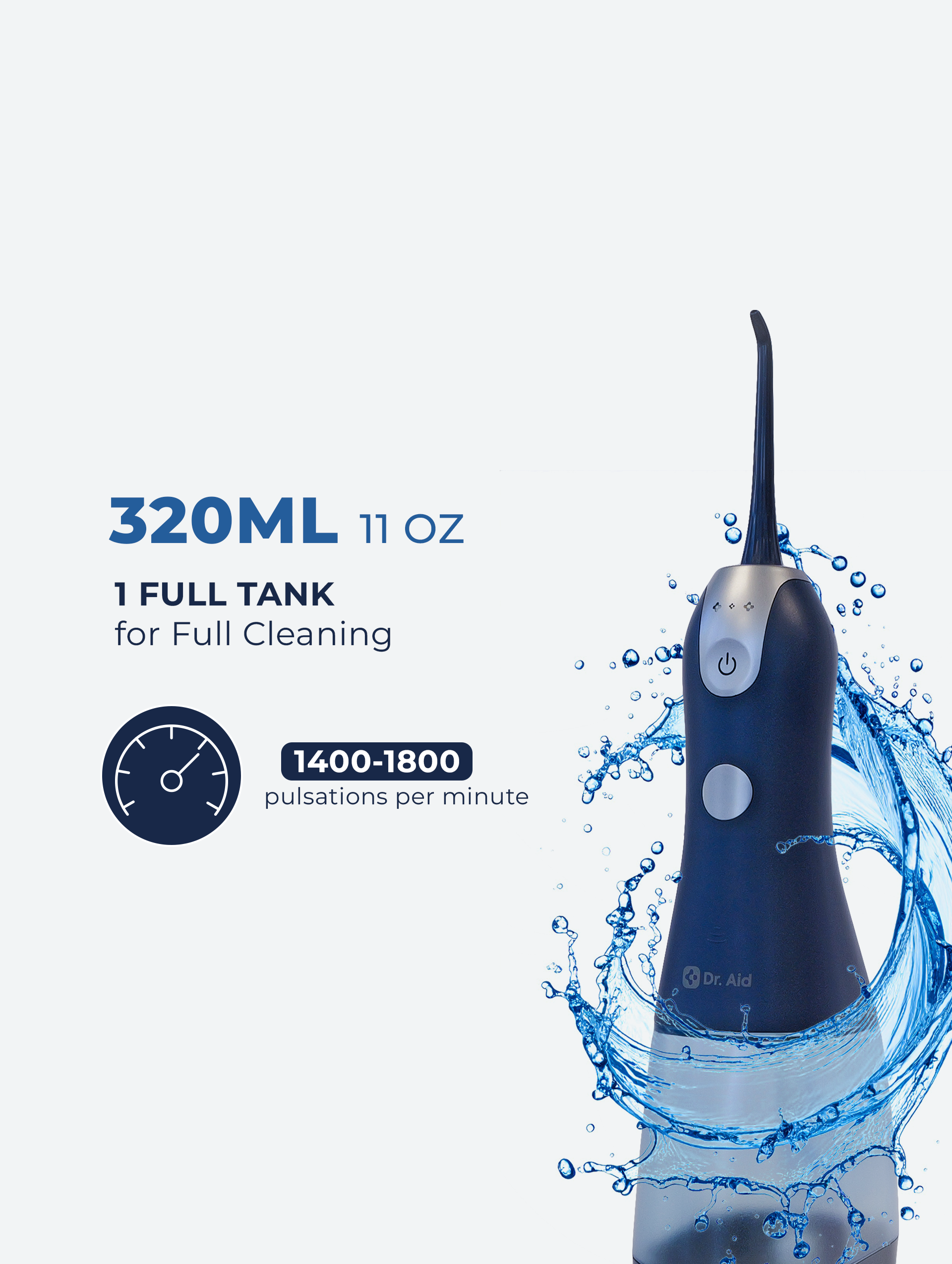 Dental Water Flosser – 11Oz Tank, Water Filter, 5 Tips, Magnetic Charger (Blue)