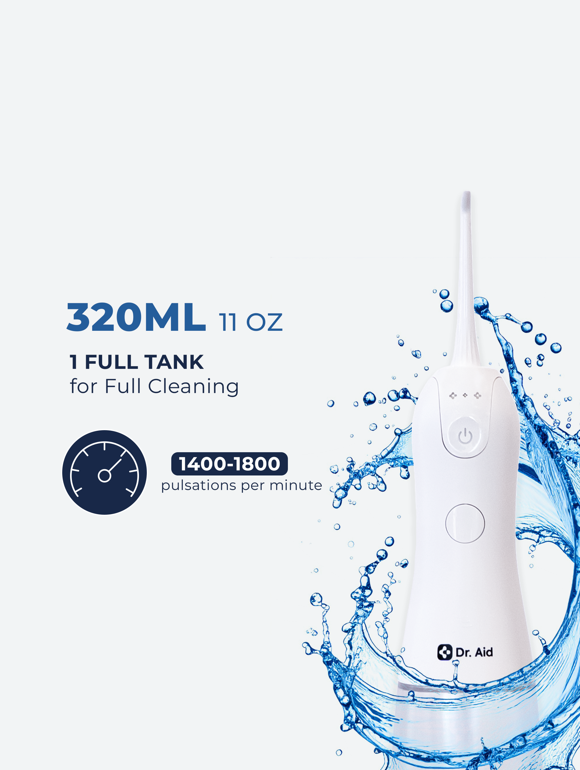 Dental Water Flosser – 11Oz Tank, Water Filter, 5 Tips, Magnetic Charger (White)